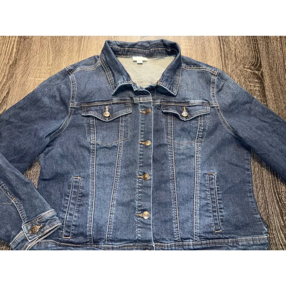Westport 1962 Womens XL Denim Trucker Jacket Dark Wash Button Up Blue Jean Coat - Picture 3 of 8
